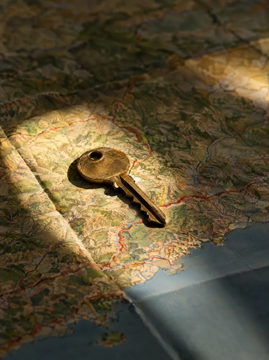 Une clé posée sur une carte
