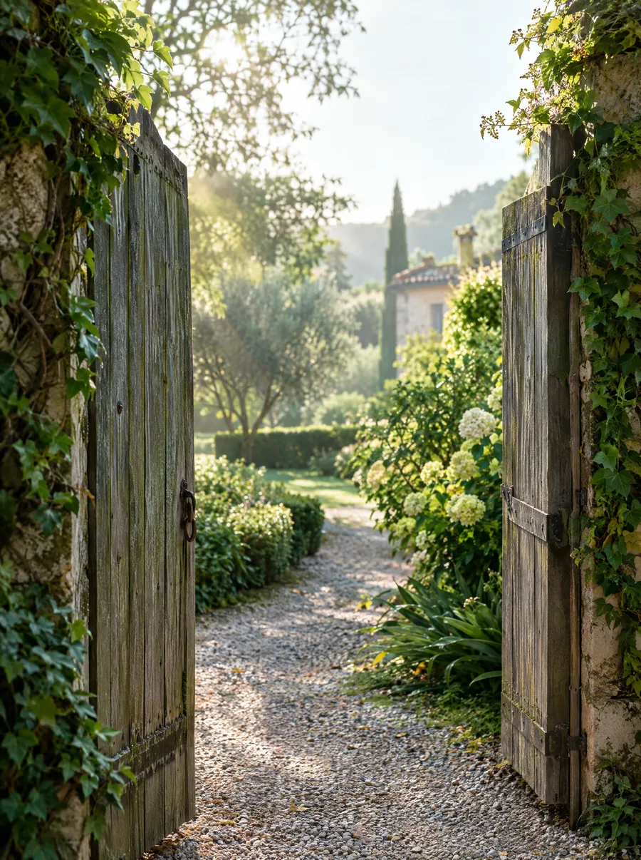 Portail de jardin grand ouvert